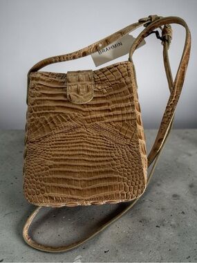 BRAHMIN Marley Embossed Croc Mini Crossbody in Travertine Melbourne NWT